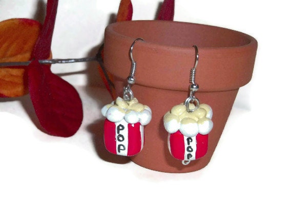 Popcorn Earrings, Polymer Clay Charms, Popcorn jewelry, Popcorn accessories, Food Miniatures, Polymer Clay, Easter gift ideas, fake food