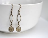Smoky Topaz Earrings - Faceted Rondelle Glass Bead Earrings - Antique Bronze Findings