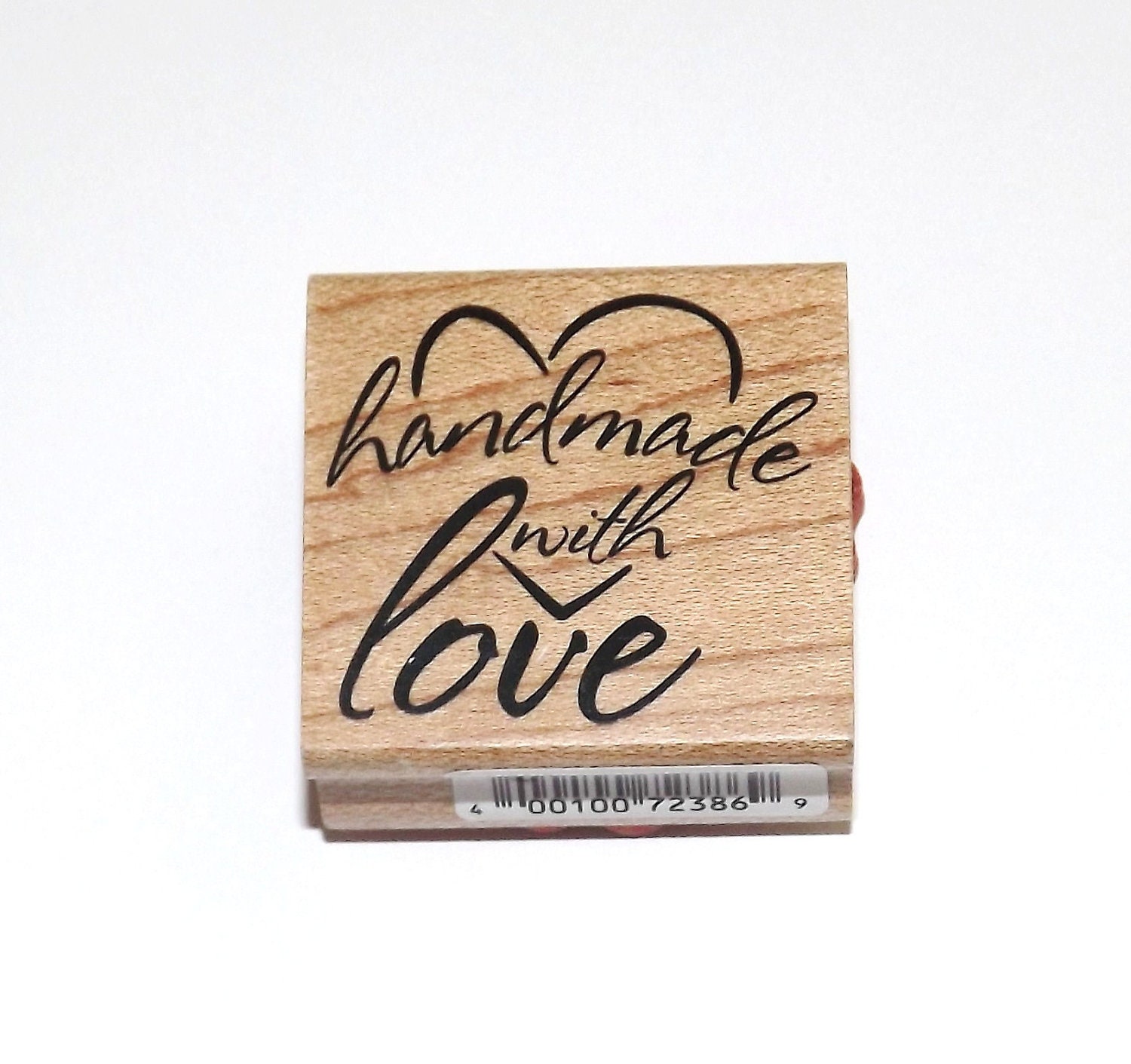 SMALL Handmade With Love Heart Wood Mounted Rubber Stamp