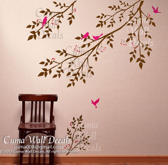 Tree wall decals birds Nursery wall sticker Branch vinyl wall decal Children wall decals nature -3 branches Little dots Birds Z178 cuma