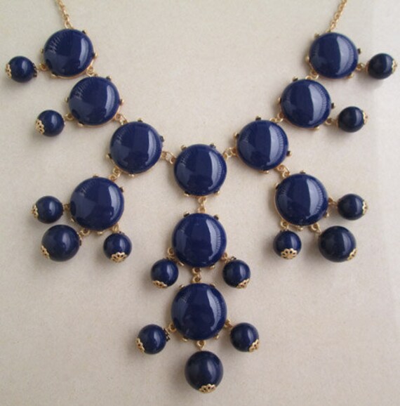 Handmade Bubble Necklace - Bib Necklace- Statement Necklace- Navy Blue