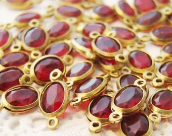 Small Garnet Red Oval Lucite Jewel Brass Connectors 12mm x 6mm (6)