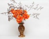 Paper flowers, paper flower bouquet, orange flowers, orange decor, orange decorations, orange roses, orange flower decor