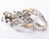 SALE -  3 Kitty Rings - Buy 2 get 1 Free - Cat Rings with blue/green/black/white crystals.Cat - cat lover - cats - kitty ring - kitten