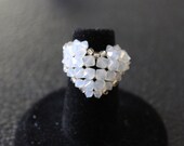 White Opal Heart Ring, Swarovski Crystal Heart Ring, Handmade Crystal Cocktail Ring, Custom Made to Order in Your Size