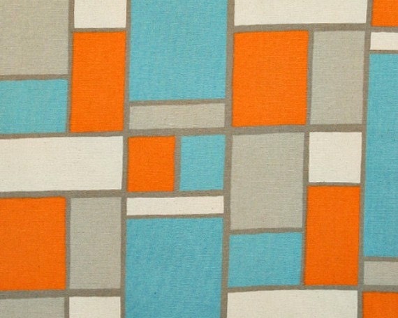 1/2 yard Hopscotch in Mandarin / Dosset -  Premier Prints  - Blue Orange Gray - HOME DECOR