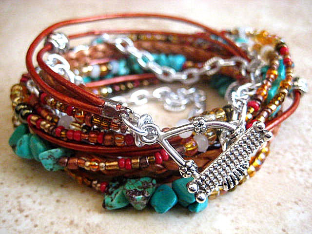 Boho Chic Endless Leather Wrap Beaded Bracelet SEDONA...."FREE SHIPPING"