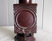 Antique Lantern, Red Metal Oil Lantern, Primitive and Early Hand Held Lantern, Fall Decor
