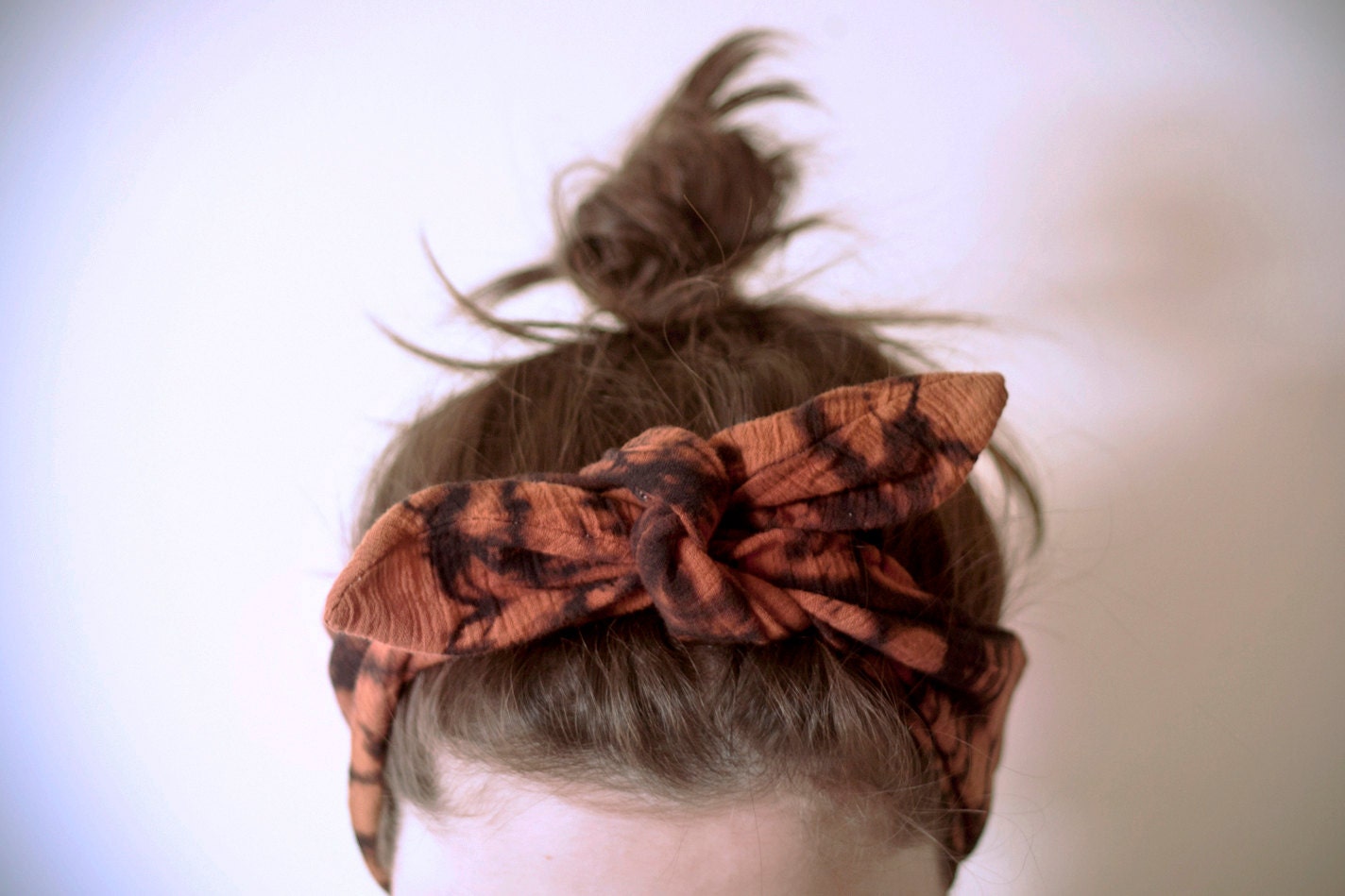 indian cotton fabric, dyed black & rust headband, adjustable