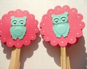 Teal Owl Cupcake Toppers  --Qty 12--Baby Shower--Birthday Party