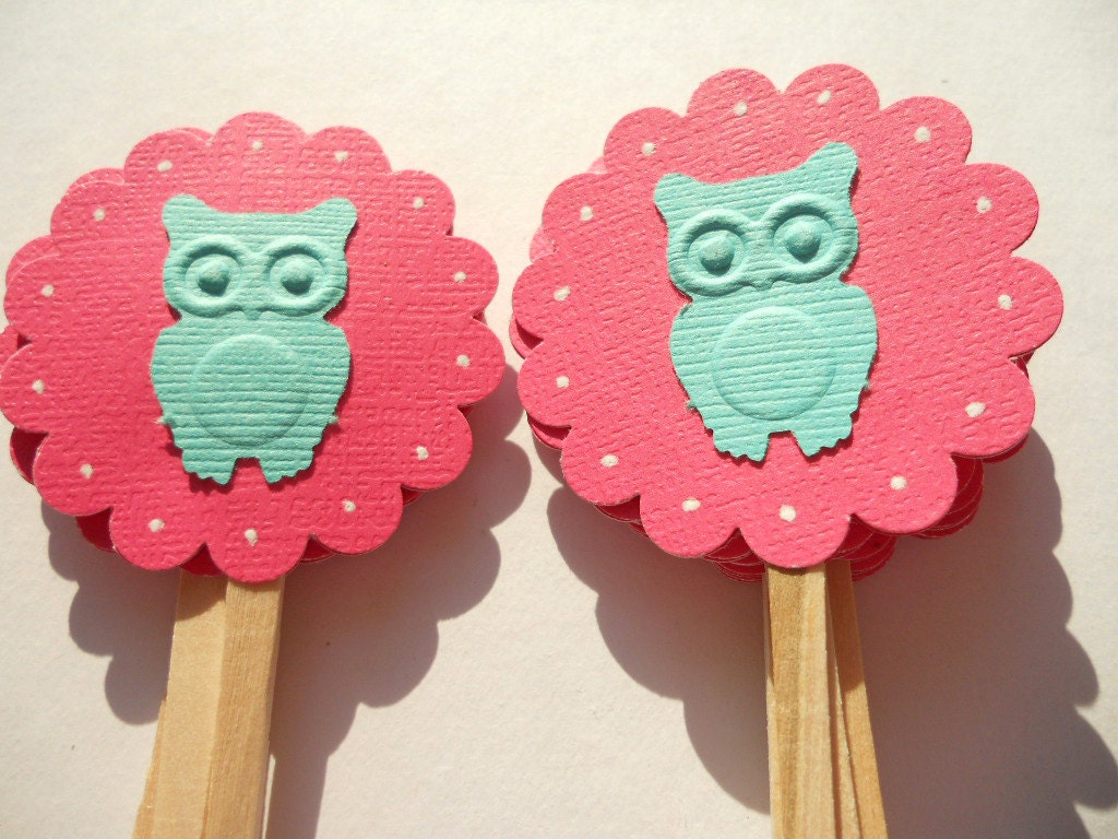 Teal Owl Cupcake Toppers --Qty 12--Baby Shower--Birthday Party