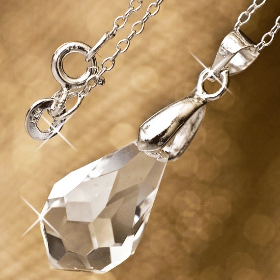 Sterling Silver Swarovski Clear Crystal Pendant. Bridesmaid Necklace. Bridal Pendant,Crystal Swarovski Necklace. Wedding Jewellery.