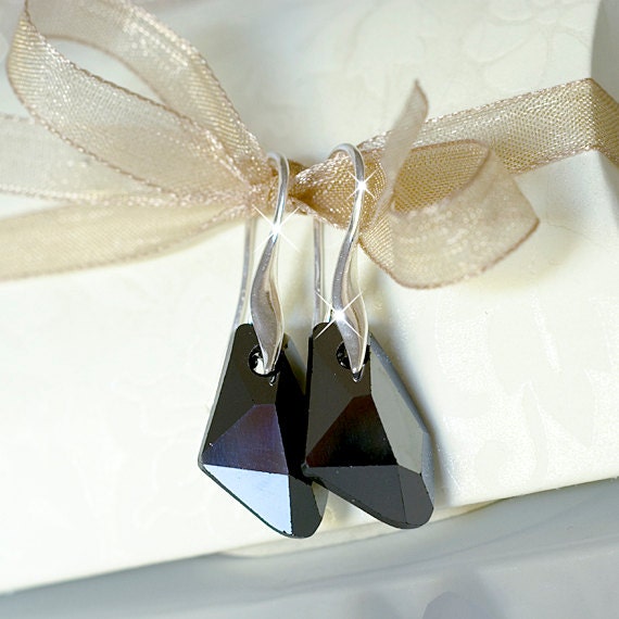 Sterling Silver Black Swarovski Earrings. Black Swarovski Earrings. Black Jewelry. Sterling Silver Black Swarovski Jewellery.