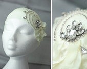 Retro Ivory Mesh and Crystal Bridal Headband. 20s Bridal Headband. Wedding accessories. Retro Bridal accessories. Retro accessories.