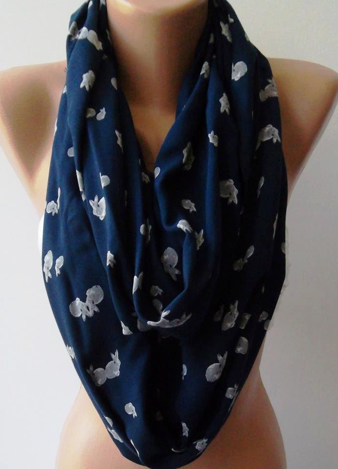 Little Grey Rabbits Patterned - Infinity Scarf Loop Scarf Circle Scarf -It made with good quality COTTON fabric. Super Loop