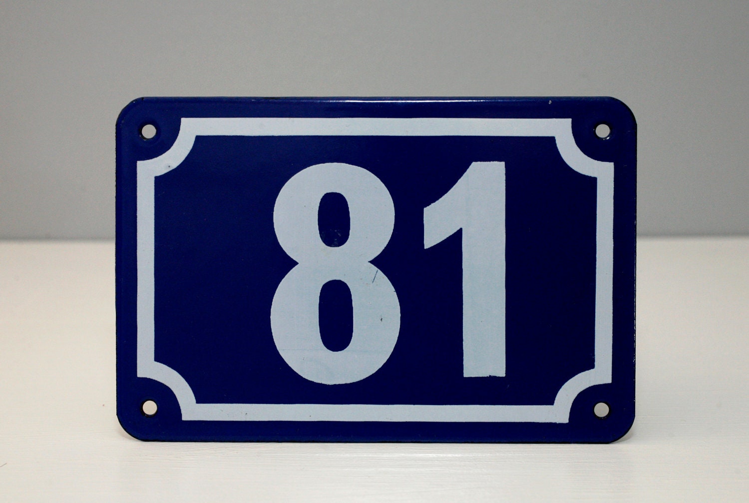 VINTAGE Enamel House Number, made by Garnier Signs, London. Iconic European Style in Royal Blue, Number 81