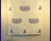 Mother's day gift - Handprinted cotton dish towel - violet paisley design - horse design