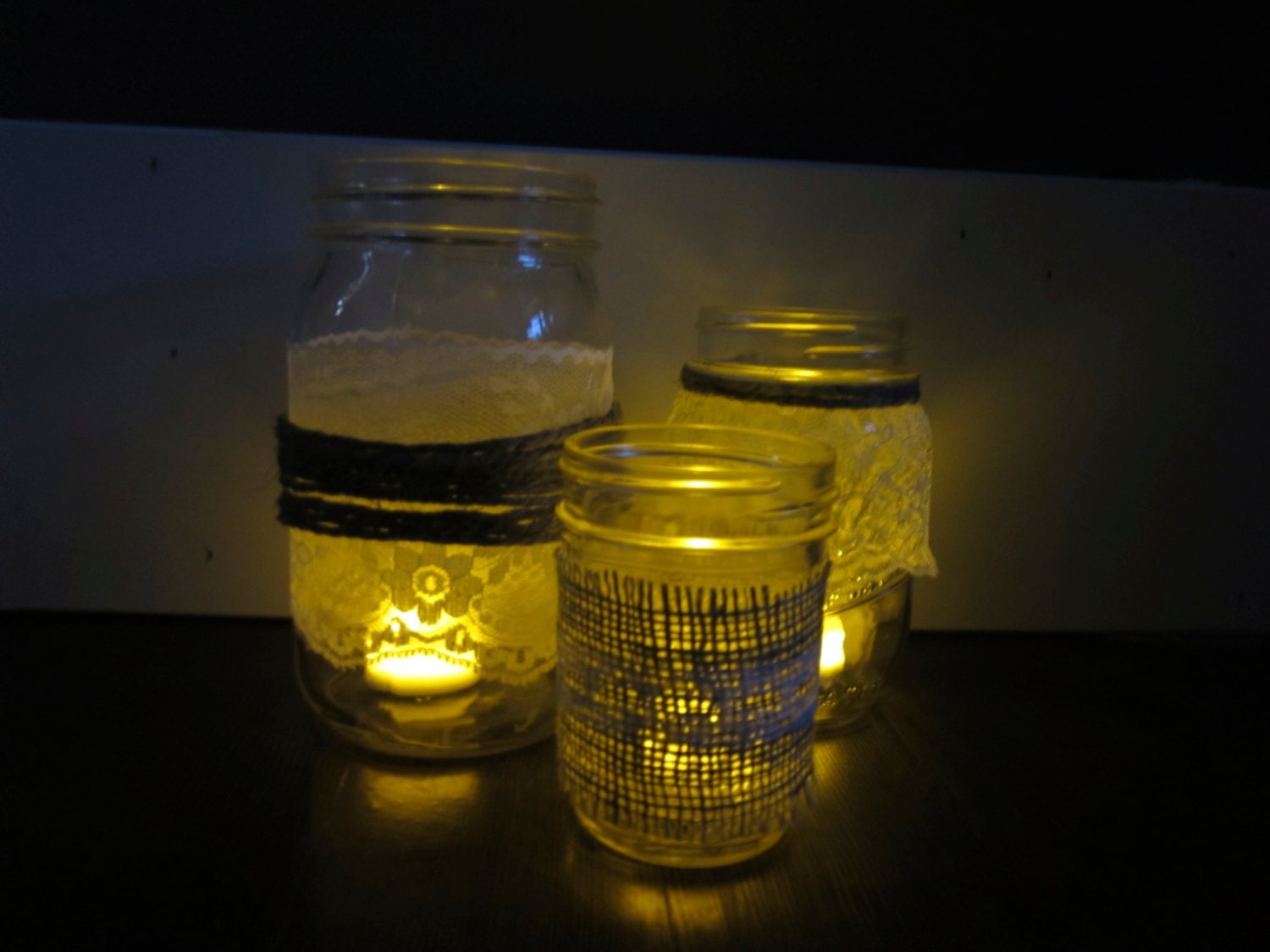 Rustic wedding decor - Mason Jar Lace - Candle Holder - Vase - Wedding Centerpiece - Decor- (Set of 4) - mix and match