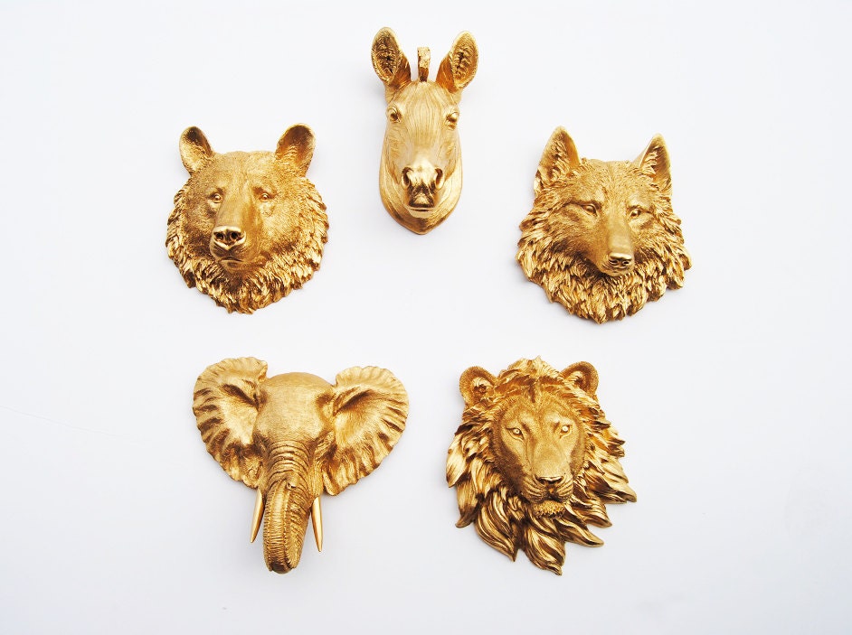 Faux Taxidermy - Create Your Own Zoo - Pick Any Five (5) Gold Miniature Faux Taxidermy Pieces From the Picture to Create Your Own Zoo
