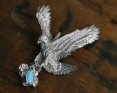 Vintage Pewter Eagle Pendant with Faux Turquoise