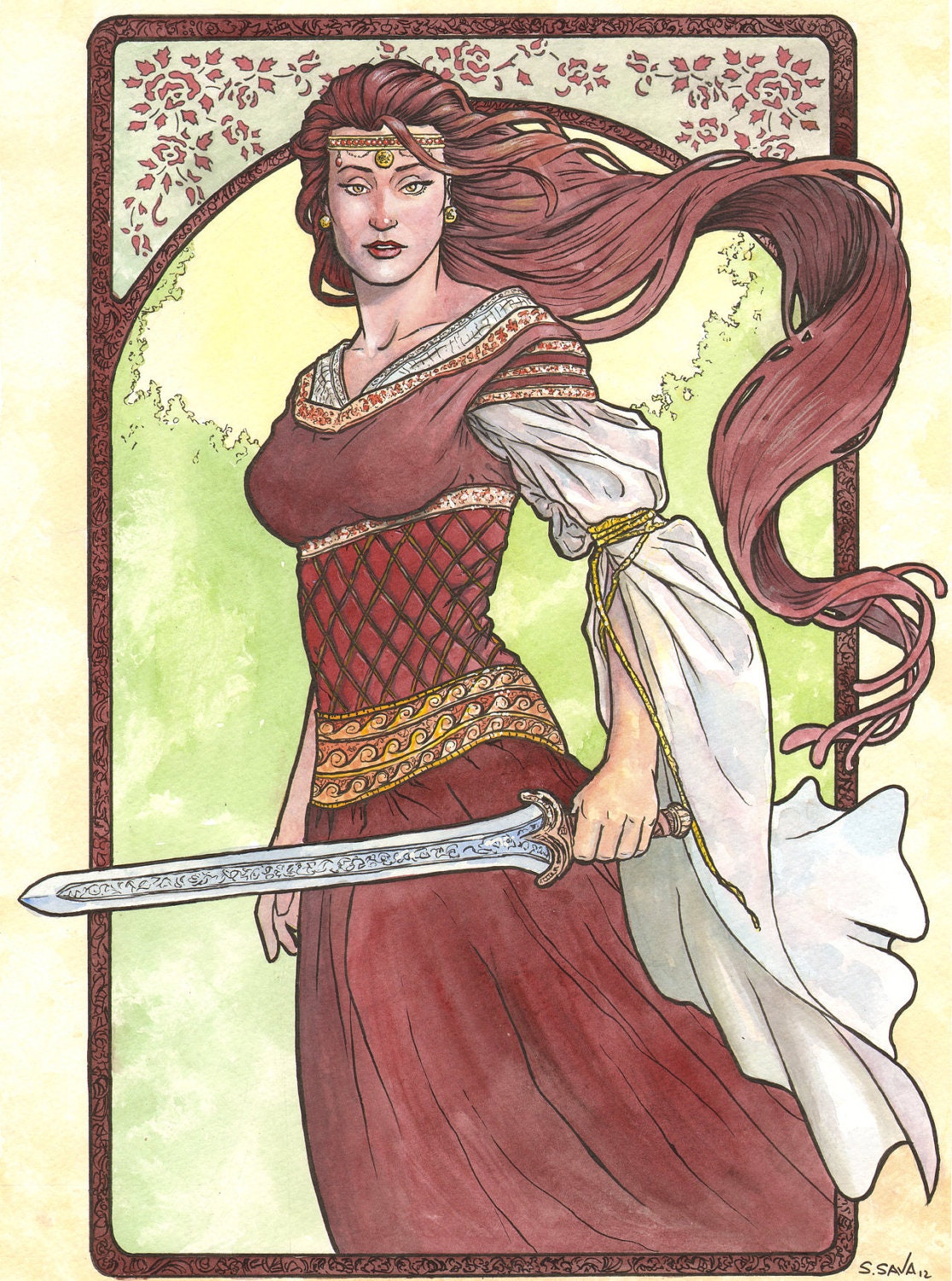 Art Nouveau 07 Original Watercolor by Scott Christian Sava