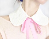 Detachable Collar Lace Collar Vanilla Ivory Cream Beige Peter Pan Collar with Detachable Pastel Pink Lilac Ribbon Bows Lolita Shirt Collar