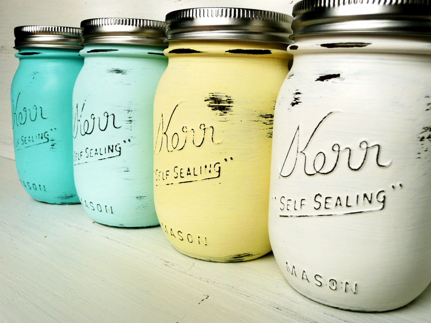 Starfish Seaside Pint - WEDDING and Home Decor - Painted and Distressed Mason Jars - Vase