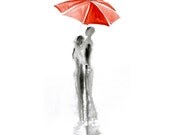 Love rain umbrella ART PRINT 13X19 original watercolor painting illustration home wall decor  modern contemporary reproduction poster