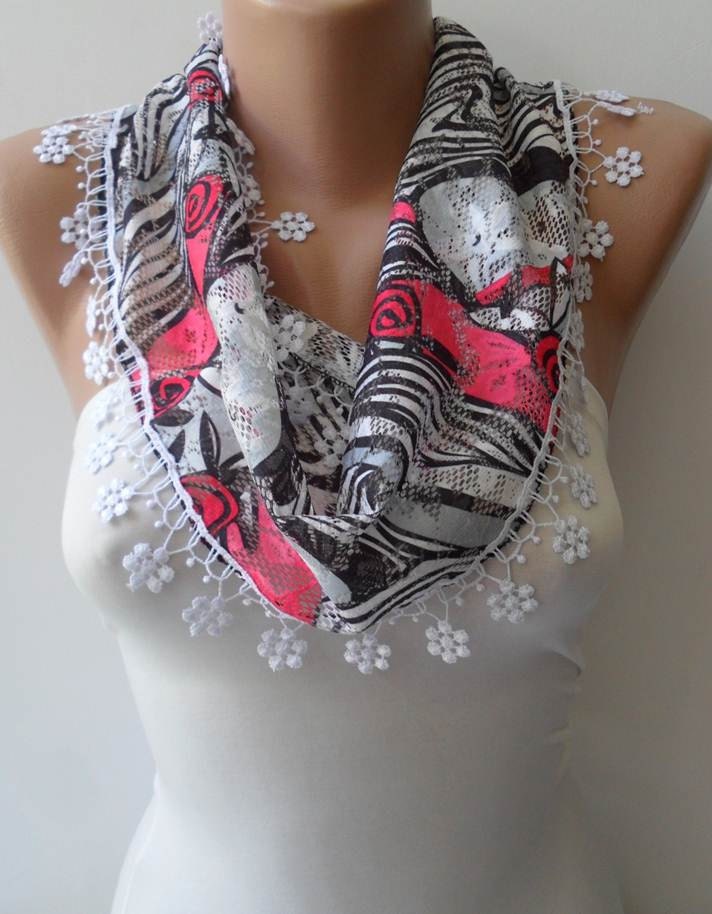 SALE - Scarf with White Trim Edge