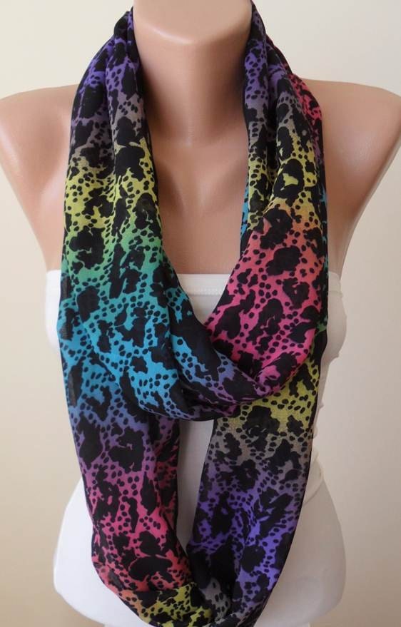 Gift - New - Infinity  - Eternity -  Circle -  Loop Scarf - Multicolor - Colorful - Chiffon Fabric