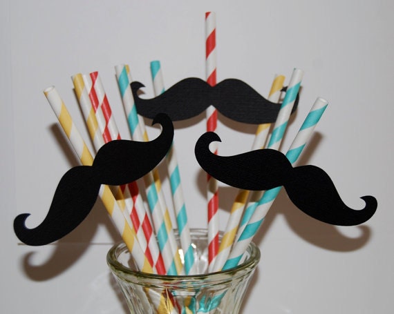 50  Black Mustache Cut Outs - Photo Booth Props - Party Decorations - Garland - Cake Toppers - party straws - wedding shower parties