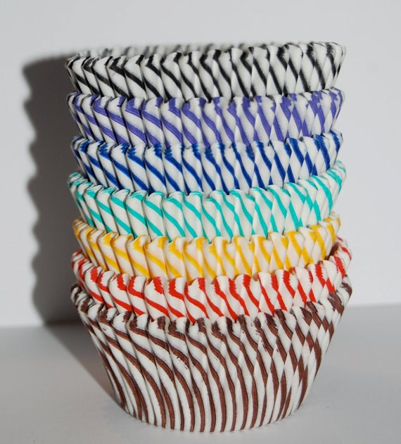 cupcake liners -  Stripe baking cups YOU PICK COLORS - muffin cups standard size grease proof cupcake - 50 count