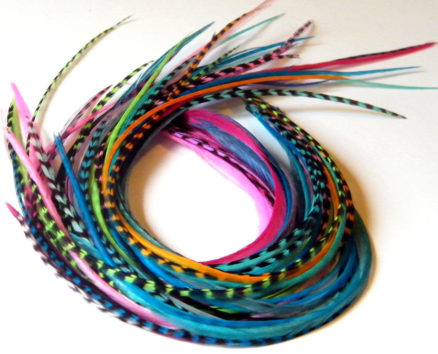 Long Feather Extensions, Hair Feathers Extensions Your Choice Of Colors 7 to 10 inches 3  long feathers your choice of grizzly, or solids
