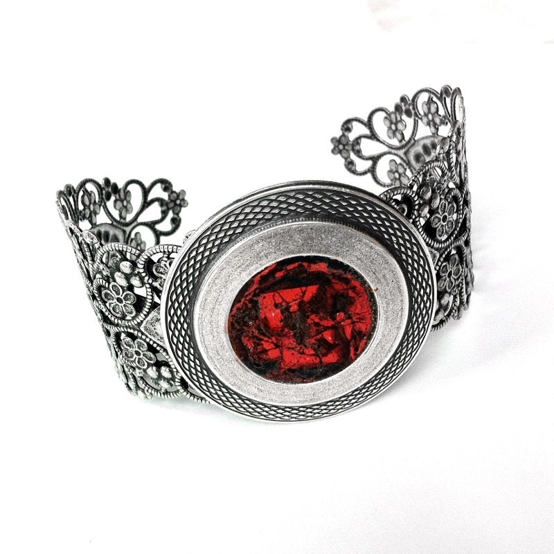 Filigree Bracelet, Orange Cuff Bracelet, Silver Cuff Bracelet, Mens Bracelet, Unisex Bracelet, Orange Jewelry