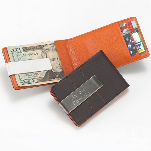 Leather Money Clip - Wallet and Card Holder - Engraved - Personalized -Groomsmen - Corporate -(280)