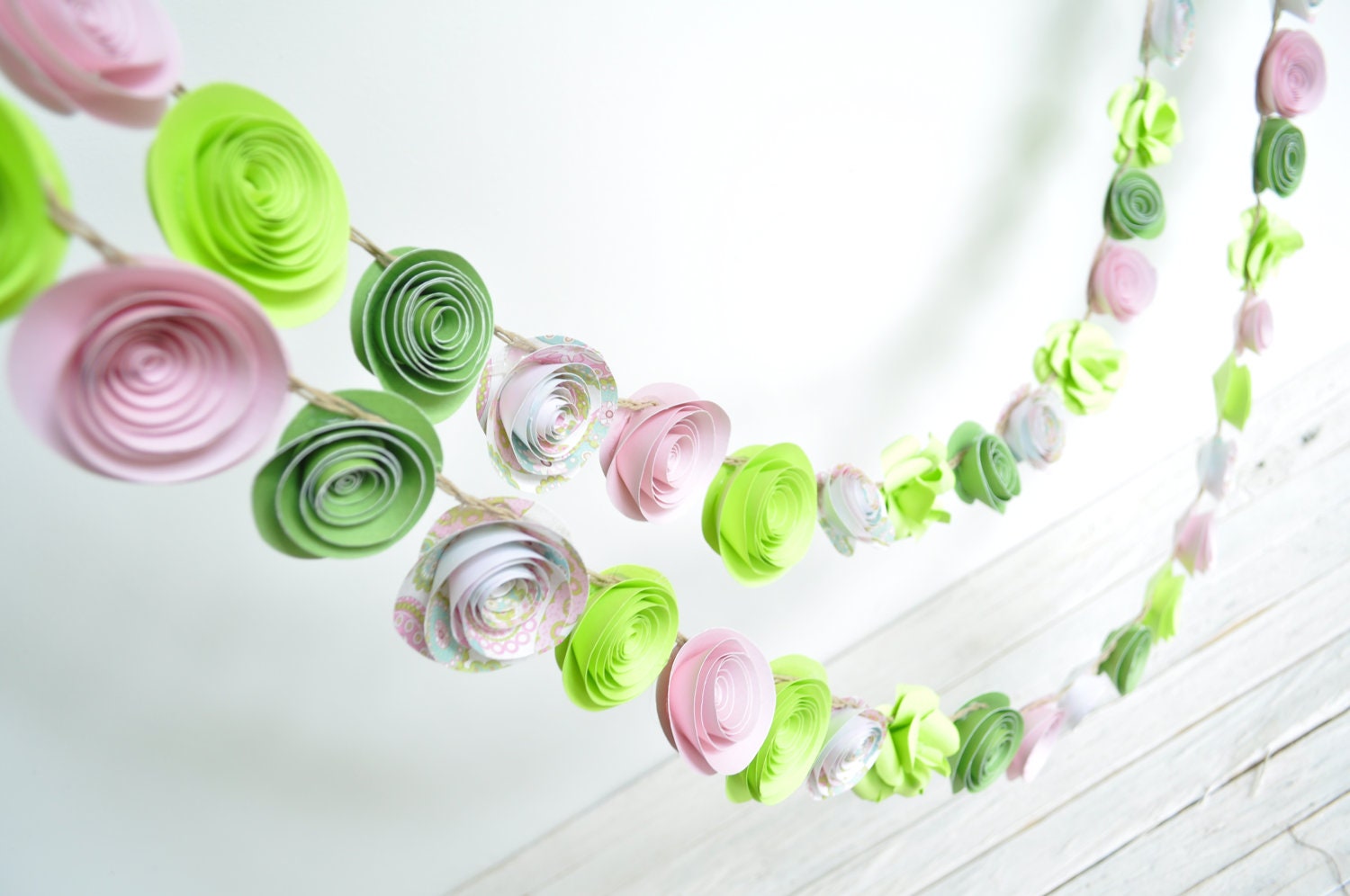 Garland Paper Flowers Pink Green Lime Shower Garland Wedding Garland 7 Feet
