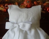 Toddler Girl White Linen Dress with Hemstitching Monogrammed Great for Birthday and Beach Portraits