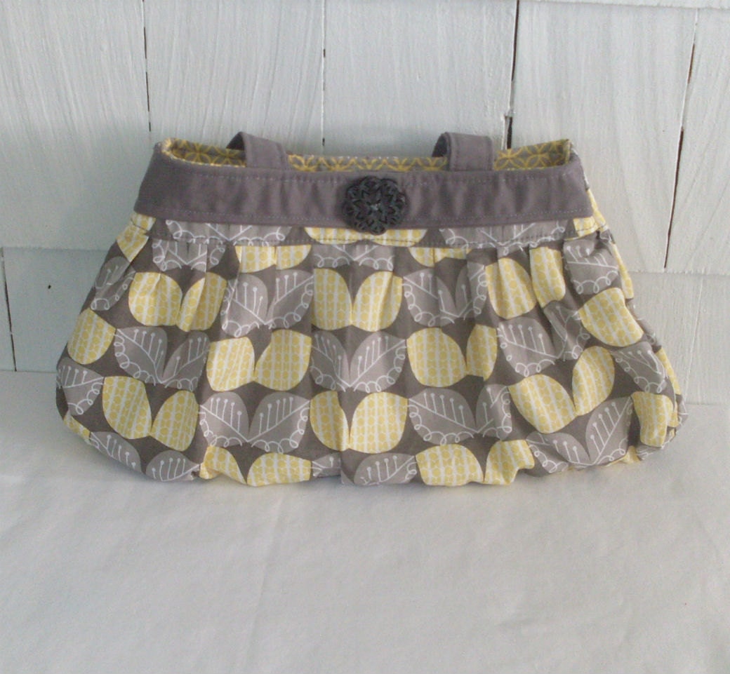 Pleated Handbag- in Grey and Yellow leaves--the 'Mini Belle'