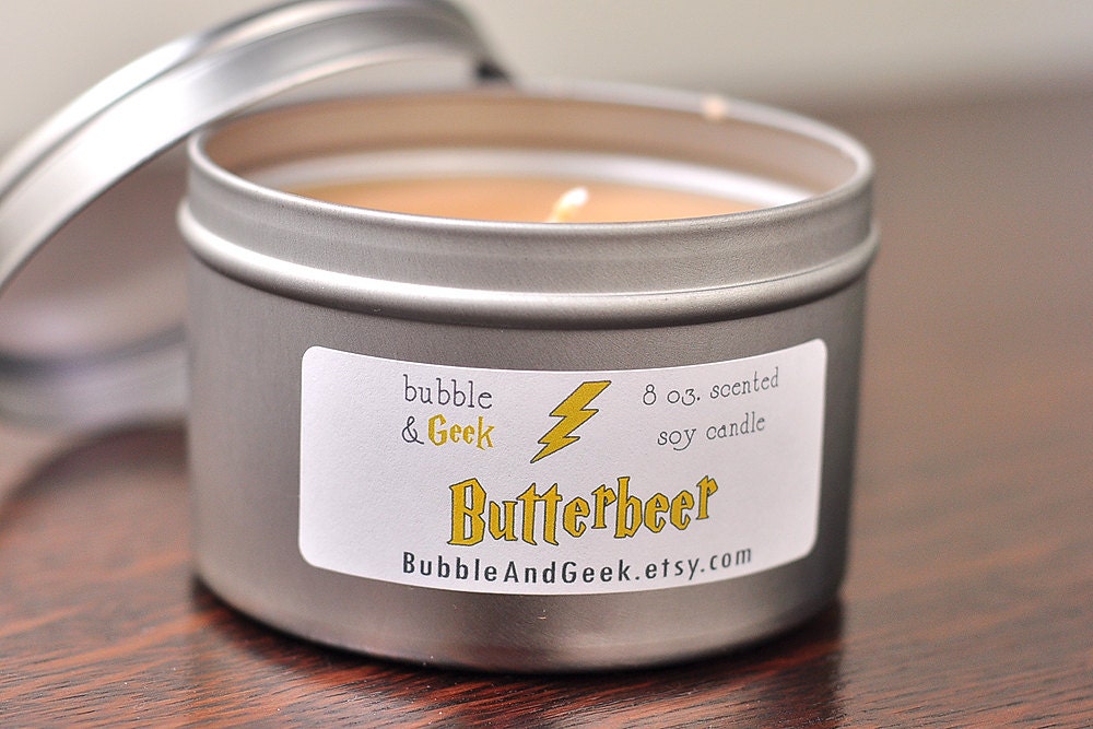 Butterbeer Scented Soy Candle  - 8 oz. tin - butterscotch, vanilla