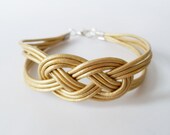 Leather Sailor Knot Bracelet - Gold Leather Strap Bracelet with Sailor Knot - Bridesmaids Gift Idea