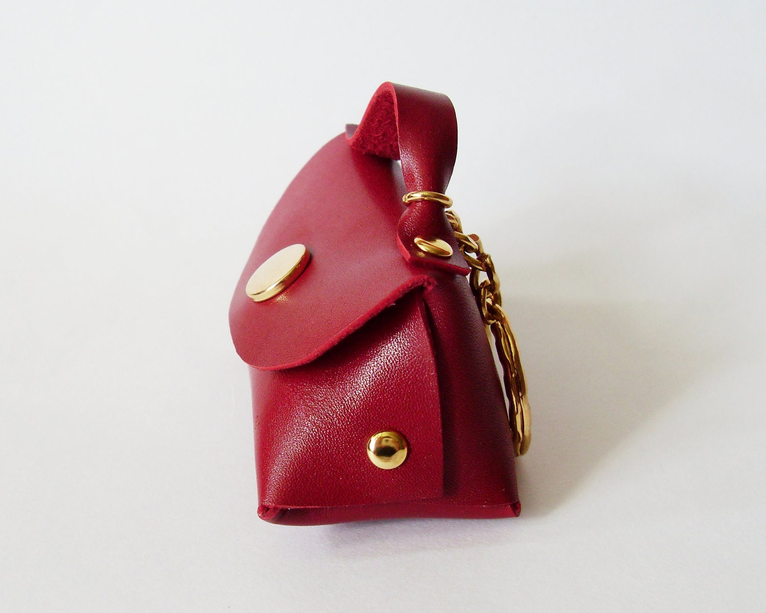 Coin Purse - Mini Handbag - Leather Coin Bag in Burgundy Red with Key Ring - Key Holder and Gadget Bag
