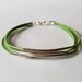 Silver Tube Leather Bracelet - 4 Strand Olive Green Leather Strap Bracelet with Silver Color Brass Tube