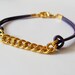 Violet Leather Chain Bracelet - Dark Purple Leather Bracelet with Gold Chain