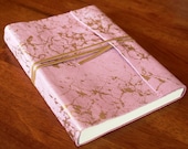 Custom Handmade soft leather bound journal notebook, - Pink with Gold Marble