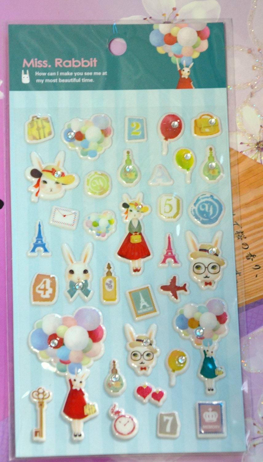Cute Puffy Sticker- Miss Rabbit (Blue)
