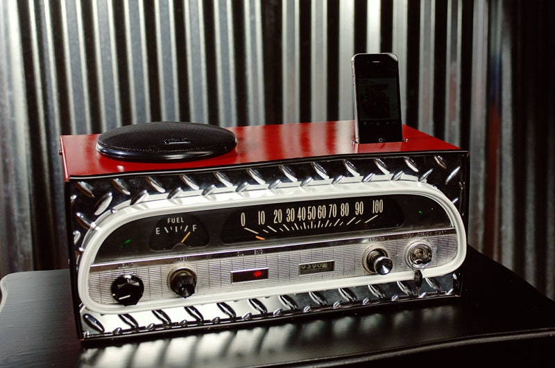 ipod iphone charging station with speakers from vintage dashboard
