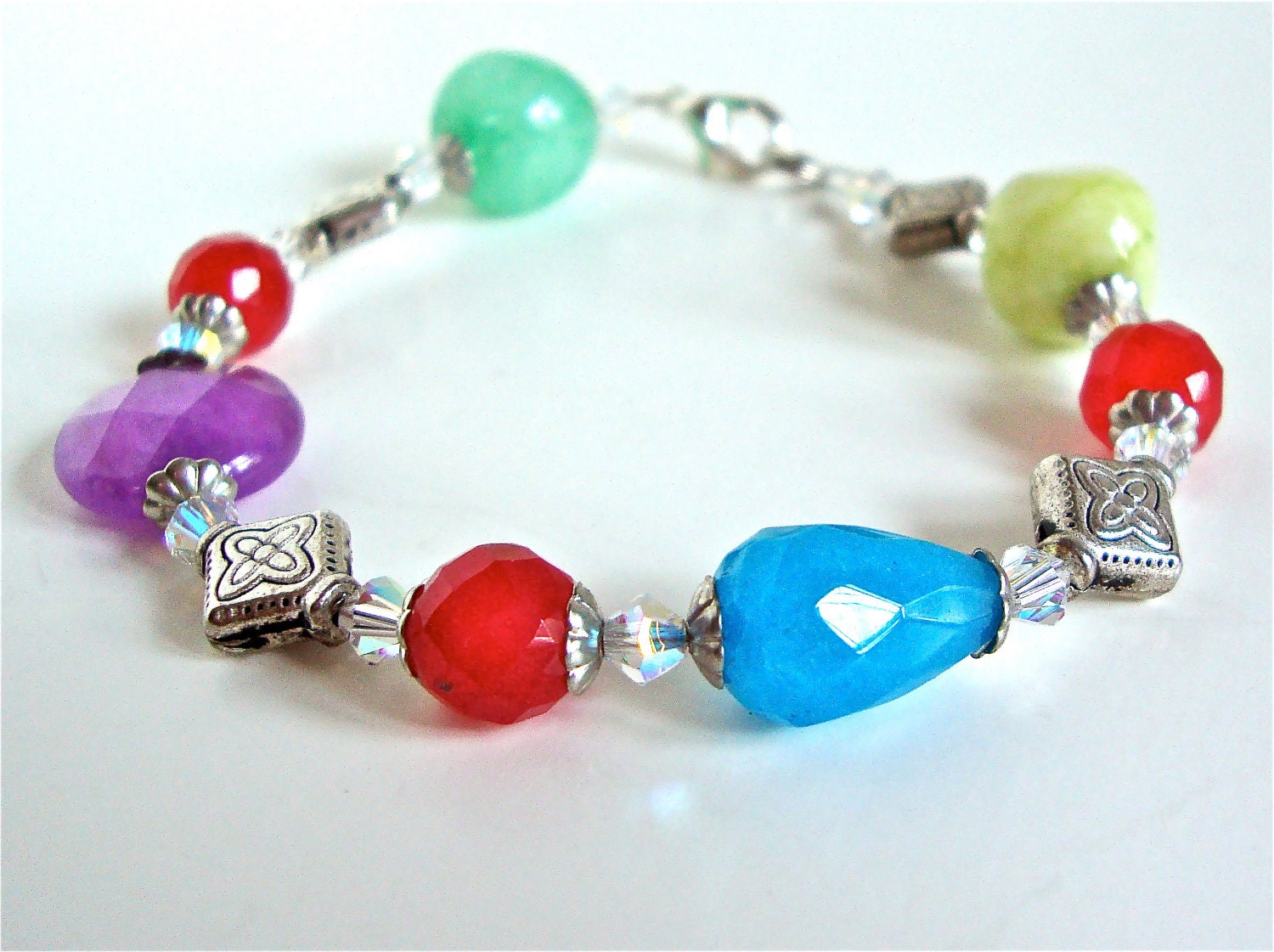 Jade bracelet - colorful summer bracelet - bright colorful bracelet - natural stone bracelet by Sparkle City Jewelry