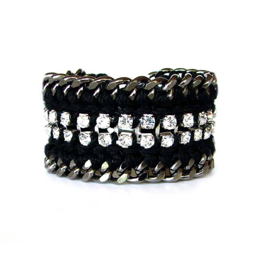 Chunky rhinrstone Bracelet-Black ,Silver