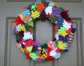 Spring/Summer Felt Flower Wreath/Easter/Jute Yarn/Felt Leaves/MultiColored/Mothers Day