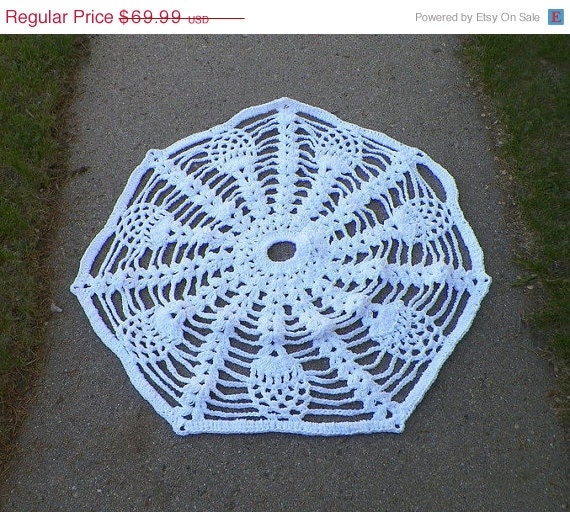 ON SALE Oval Crochet Lacy Cotton Doily Pineapple Rug Large White Bed Bath Home Decor
